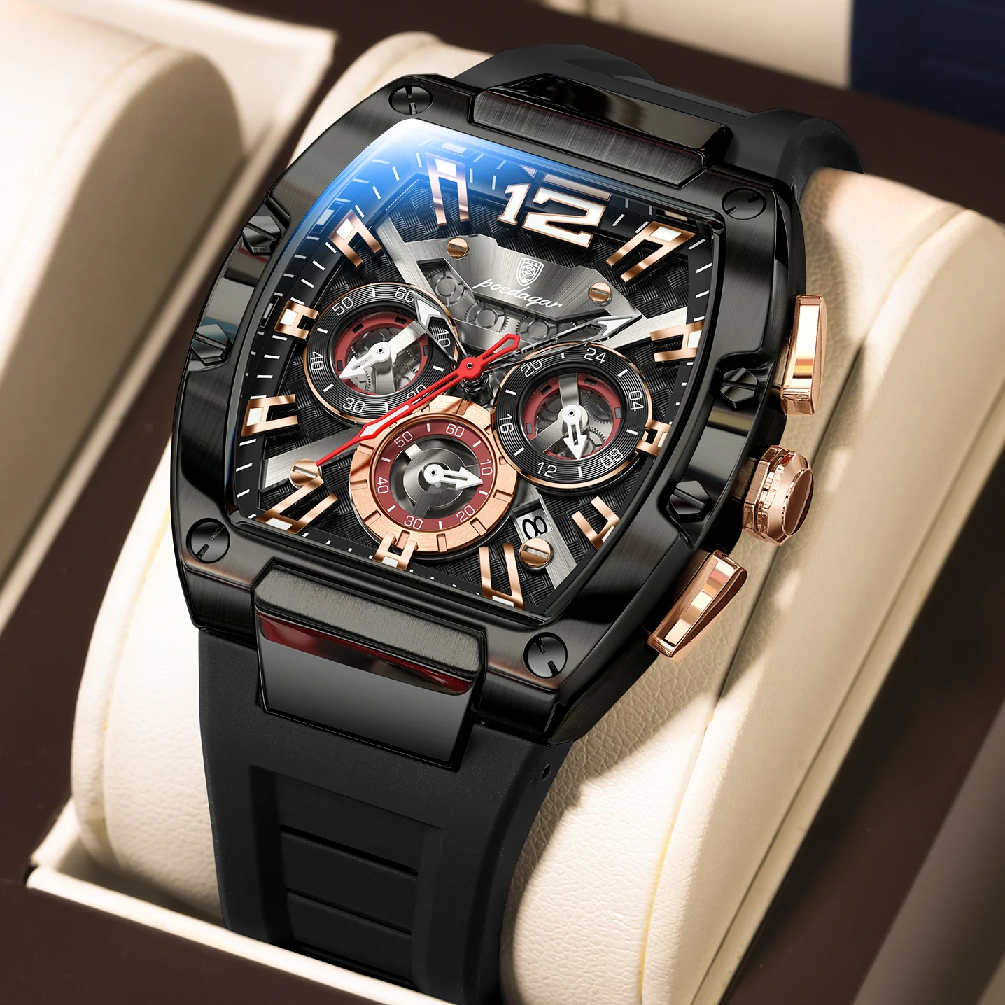 POEDAGAR Luxury Man Quartz Watch Sports Military Watch For Men Waterproof Luminous Date Chronograph Silicone Strap Men's Watches - Image 9