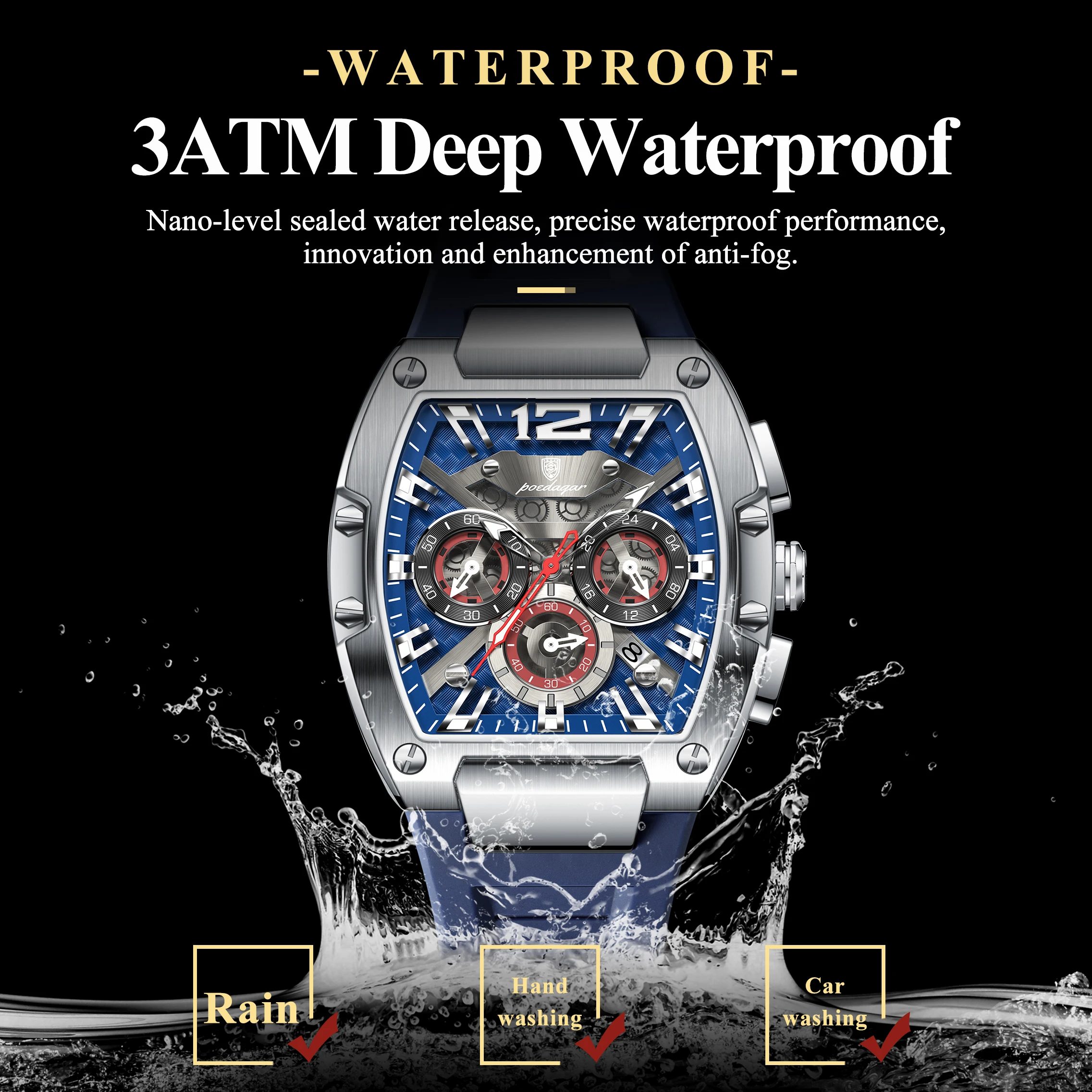 POEDAGAR Luxury Man Quartz Watch Sports Military Watch For Men Waterproof Luminous Date Chronograph Silicone Strap Men's Watches - Image 2