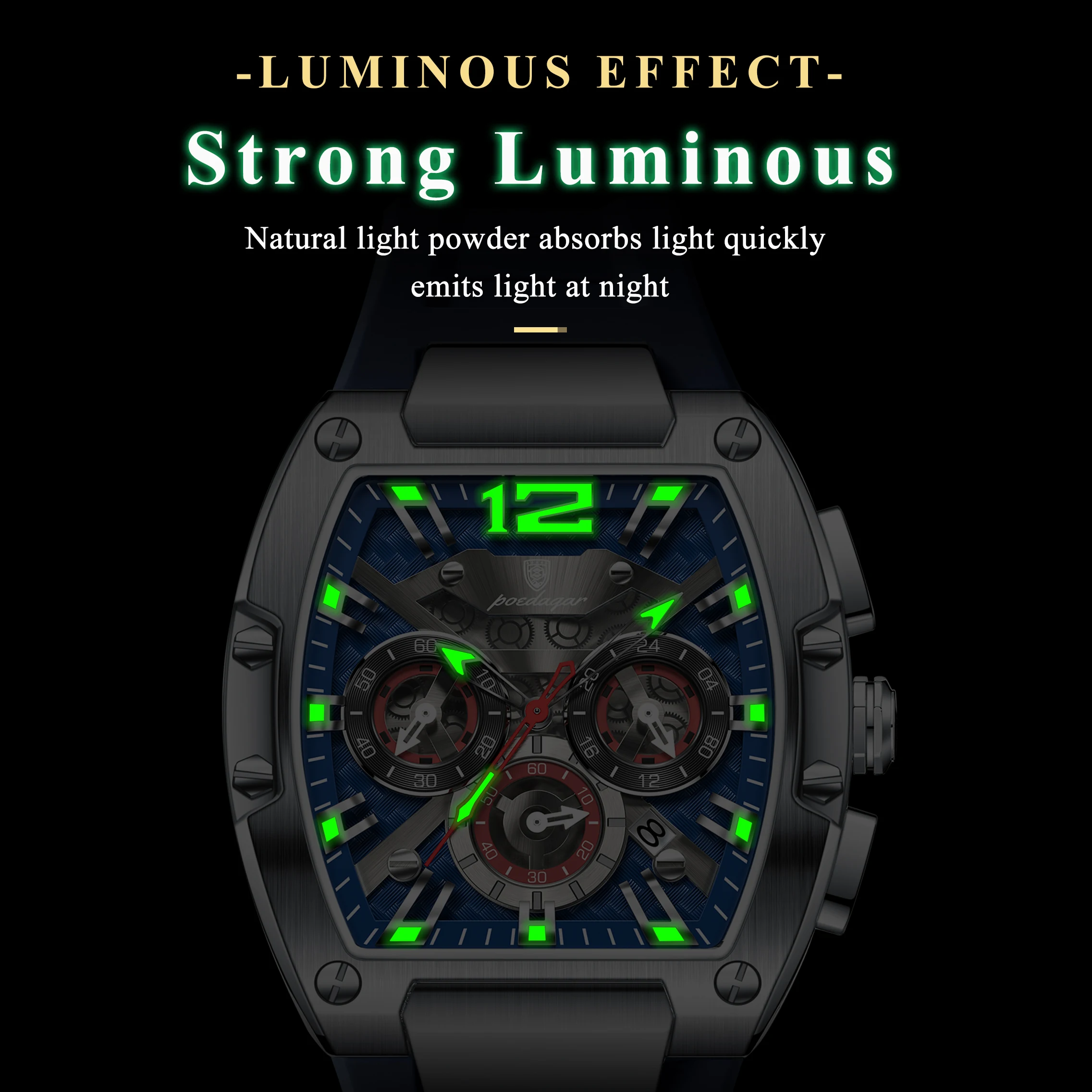POEDAGAR Luxury Man Quartz Watch Sports Military Watch For Men Waterproof Luminous Date Chronograph Silicone Strap Men's Watches - Image 3